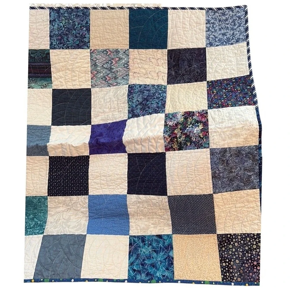 Edmond Quilt Guild Blue Patchwork Polka Dot Reversible Handcrafted Quilt Vintage